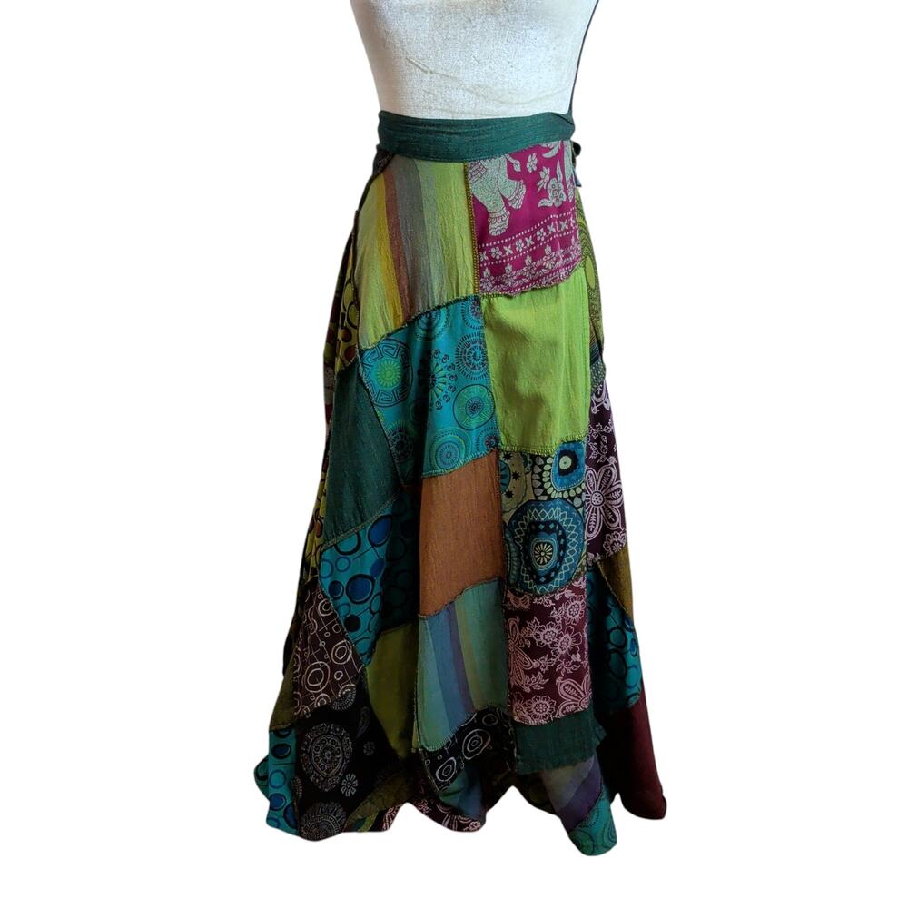Handmade Agan Traders Women's Patchwork Maxi True Wrap Skirt Boho Hippie